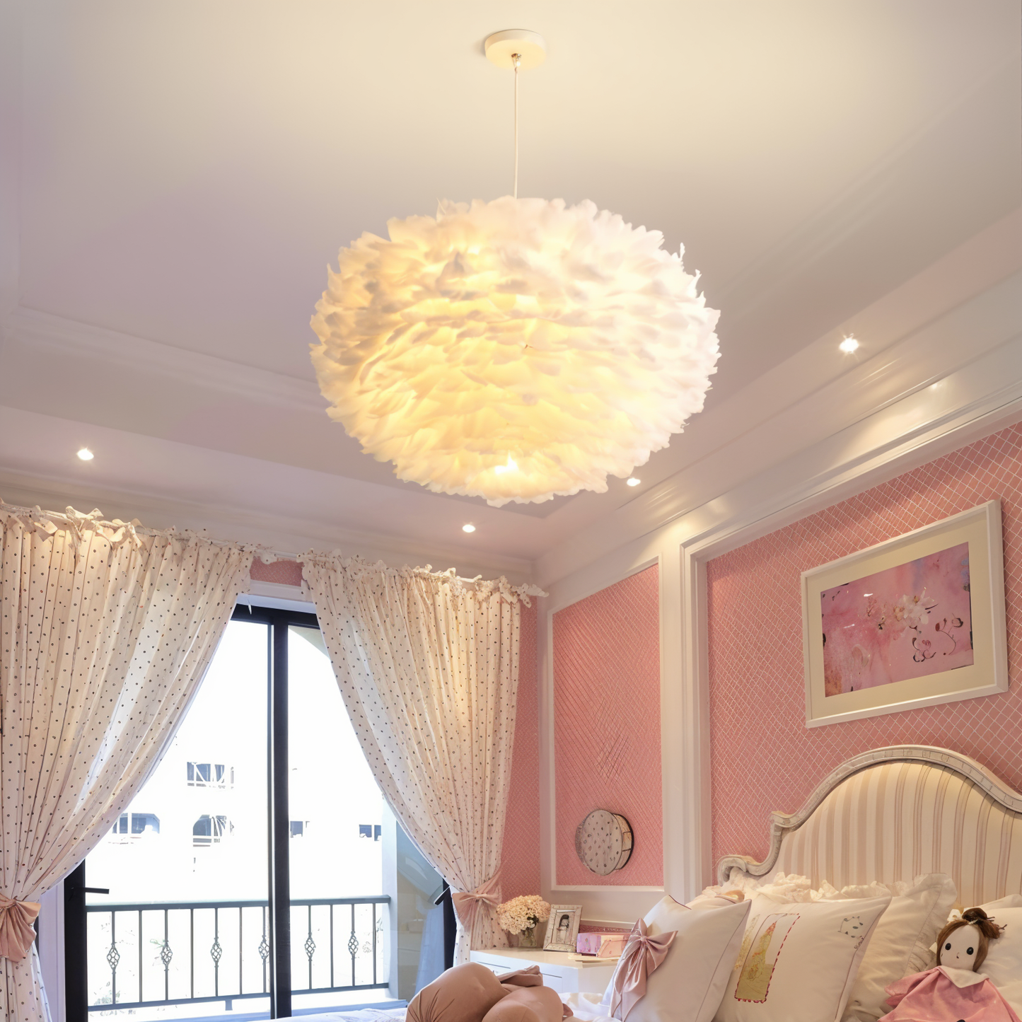 Handmade Adjustable Feather Pendant Light Chandelier