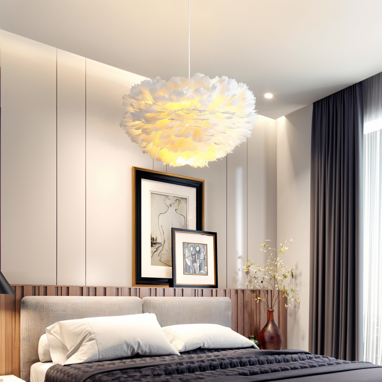 Handmade Adjustable Feather Pendant Light Chandelier