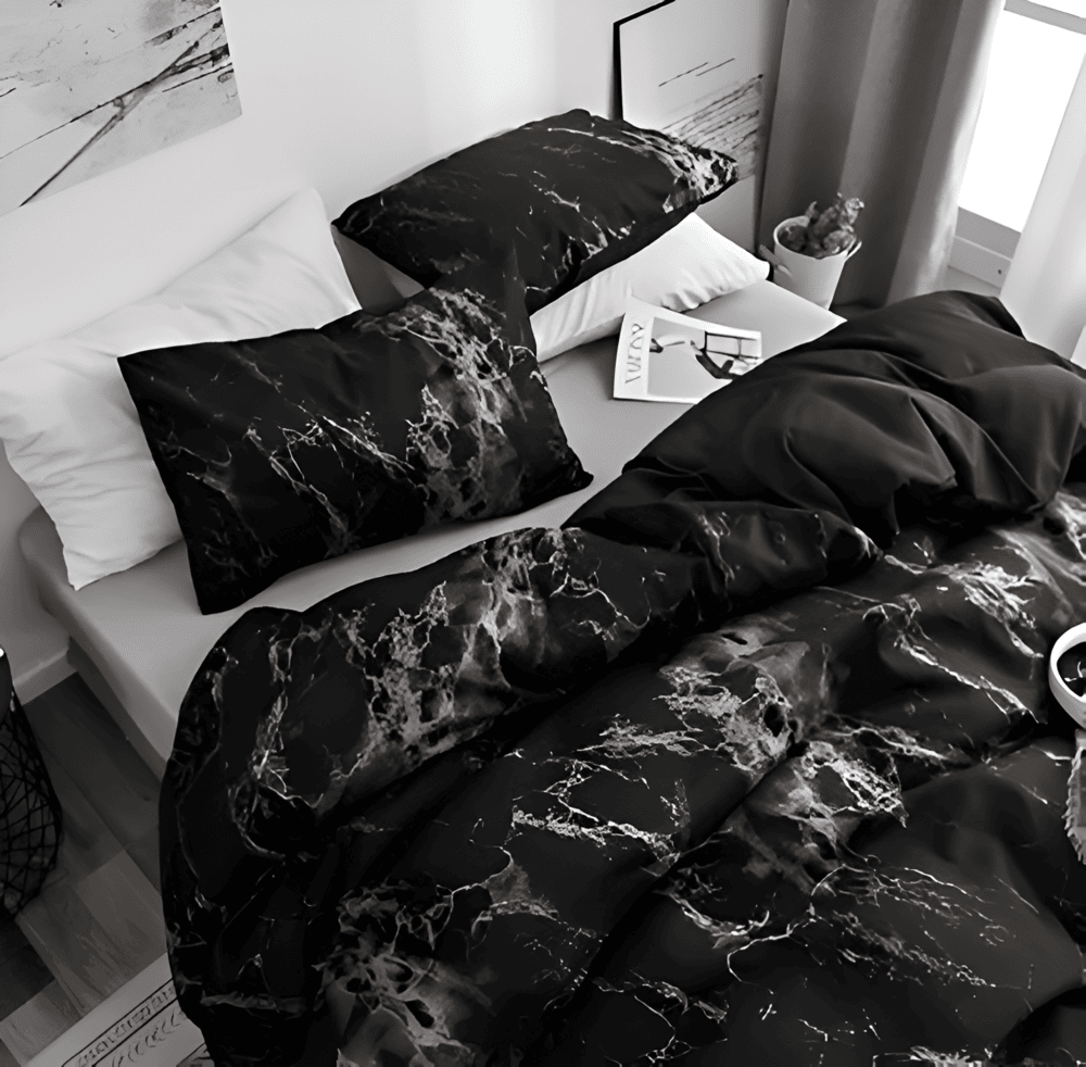 Luxury Black Marble 3-Piece Bedding Set in Soft Microfiber