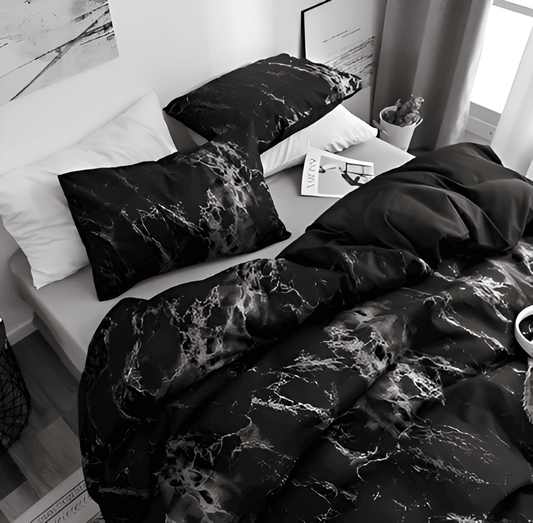 Luxury Black Marble 3-Piece Bedding Set in Soft Microfiber