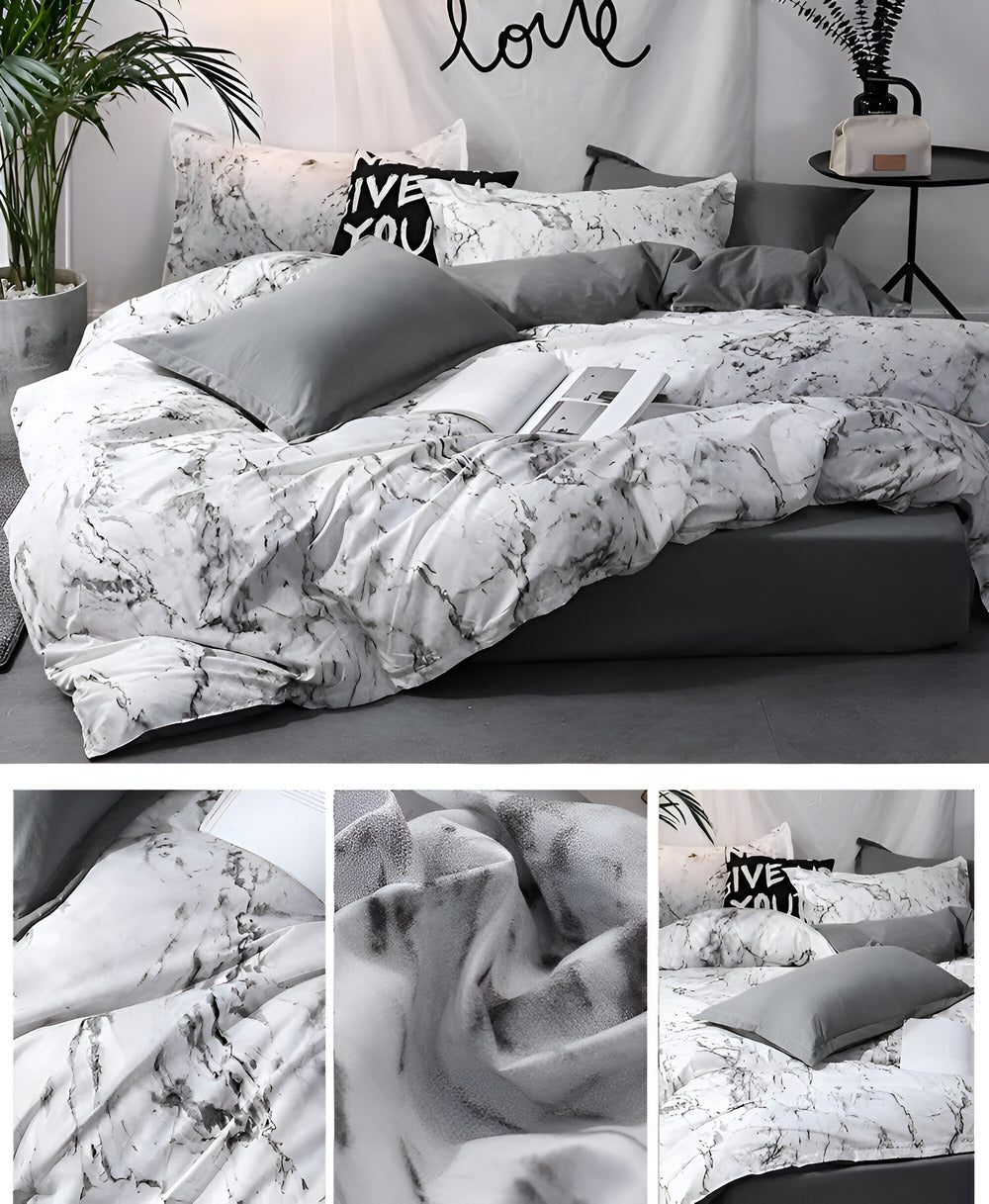 Luxury Black Marble 3-Piece Bedding Set in Soft Microfiber
