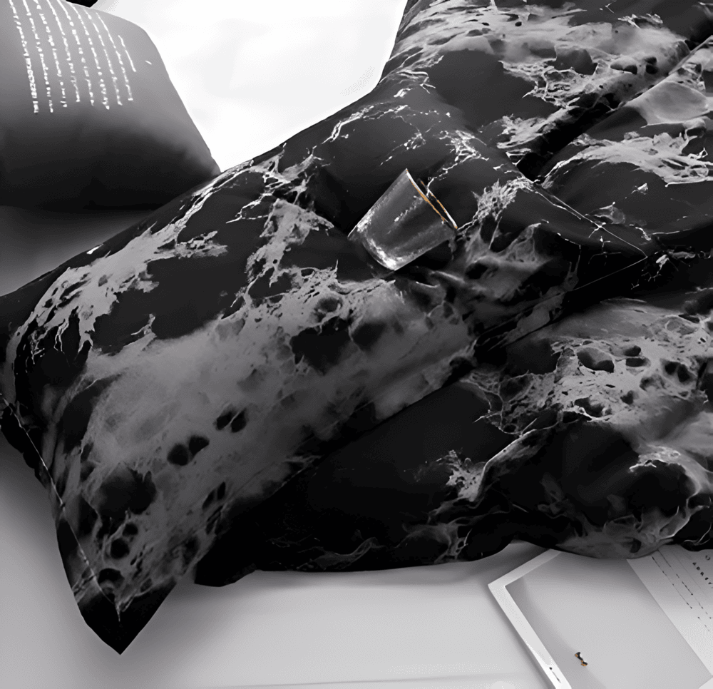 Luxury Black Marble 3-Piece Bedding Set in Soft Microfiber