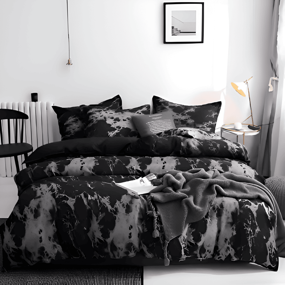 Luxury Black Marble 3-Piece Bedding Set in Soft Microfiber