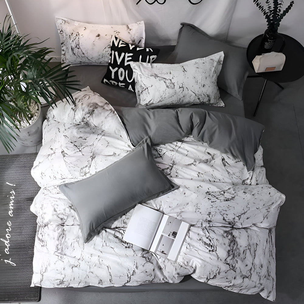 Luxury Black Marble 3-Piece Bedding Set in Soft Microfiber