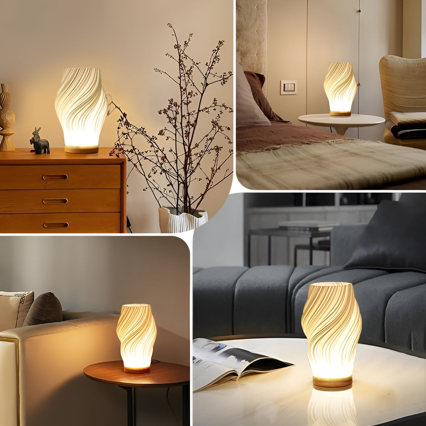 Dimmable Cream 3D Wave LED Table Lamp with Metal Base
