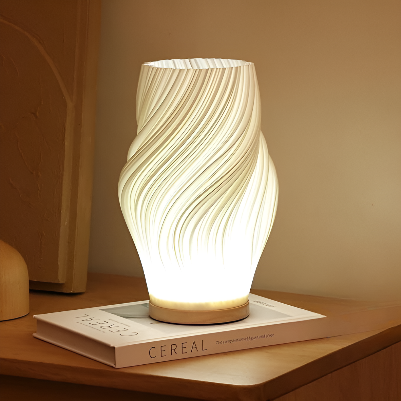 Dimmable Cream 3D Wave LED Table Lamp with Metal Base