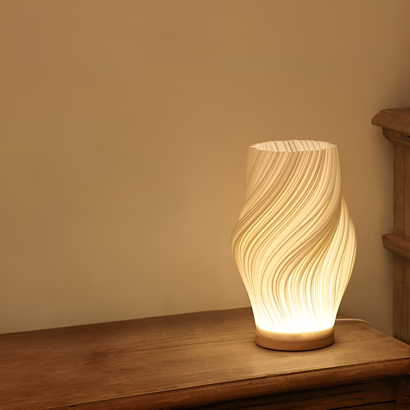 Dimmable Cream 3D Wave LED Table Lamp with Metal Base
