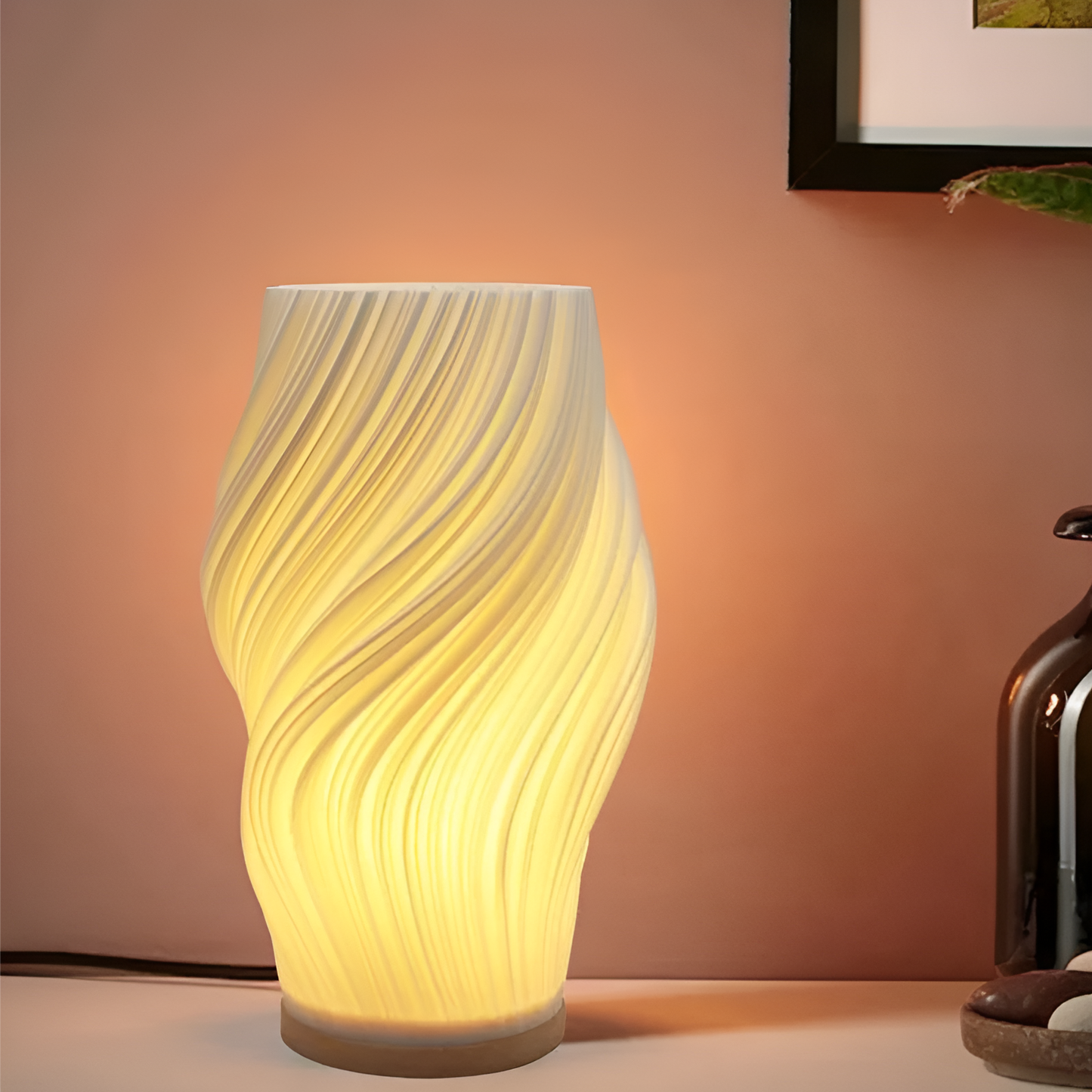 Dimmable Cream 3D Wave LED Table Lamp with Metal Base