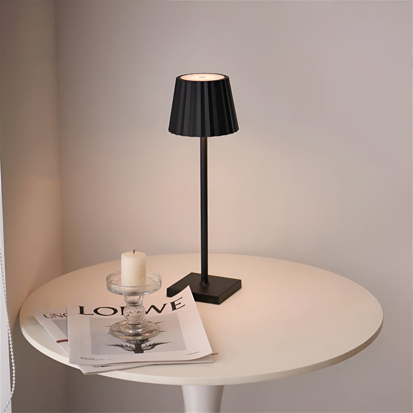 Cordless Touch-Dimmable LED Table Lamp with Pleated Shade
