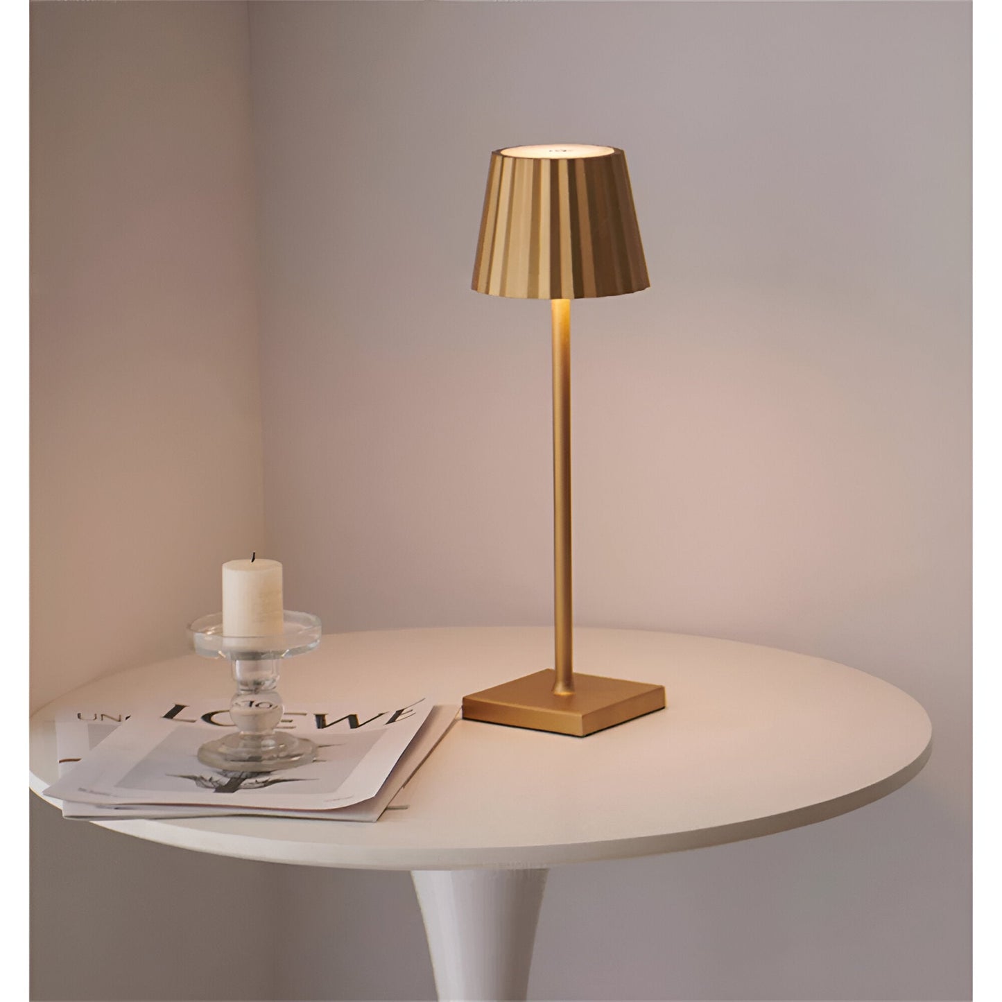 Cordless Touch-Dimmable LED Table Lamp with Pleated Shade