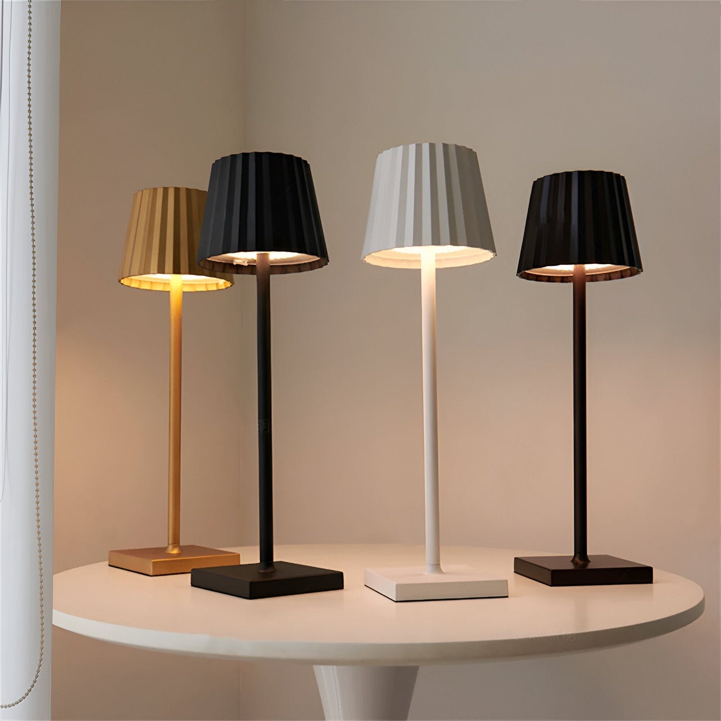 Cordless Touch-Dimmable LED Table Lamp with Pleated Shade