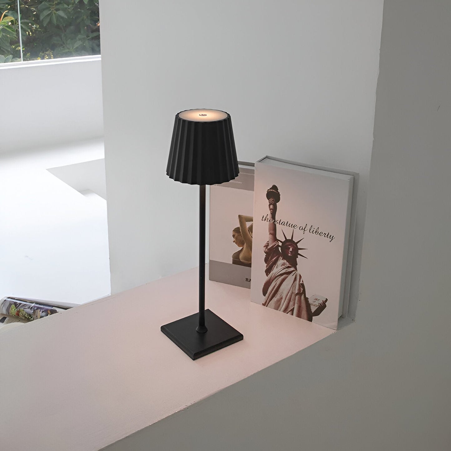 Cordless Touch-Dimmable LED Table Lamp with Pleated Shade