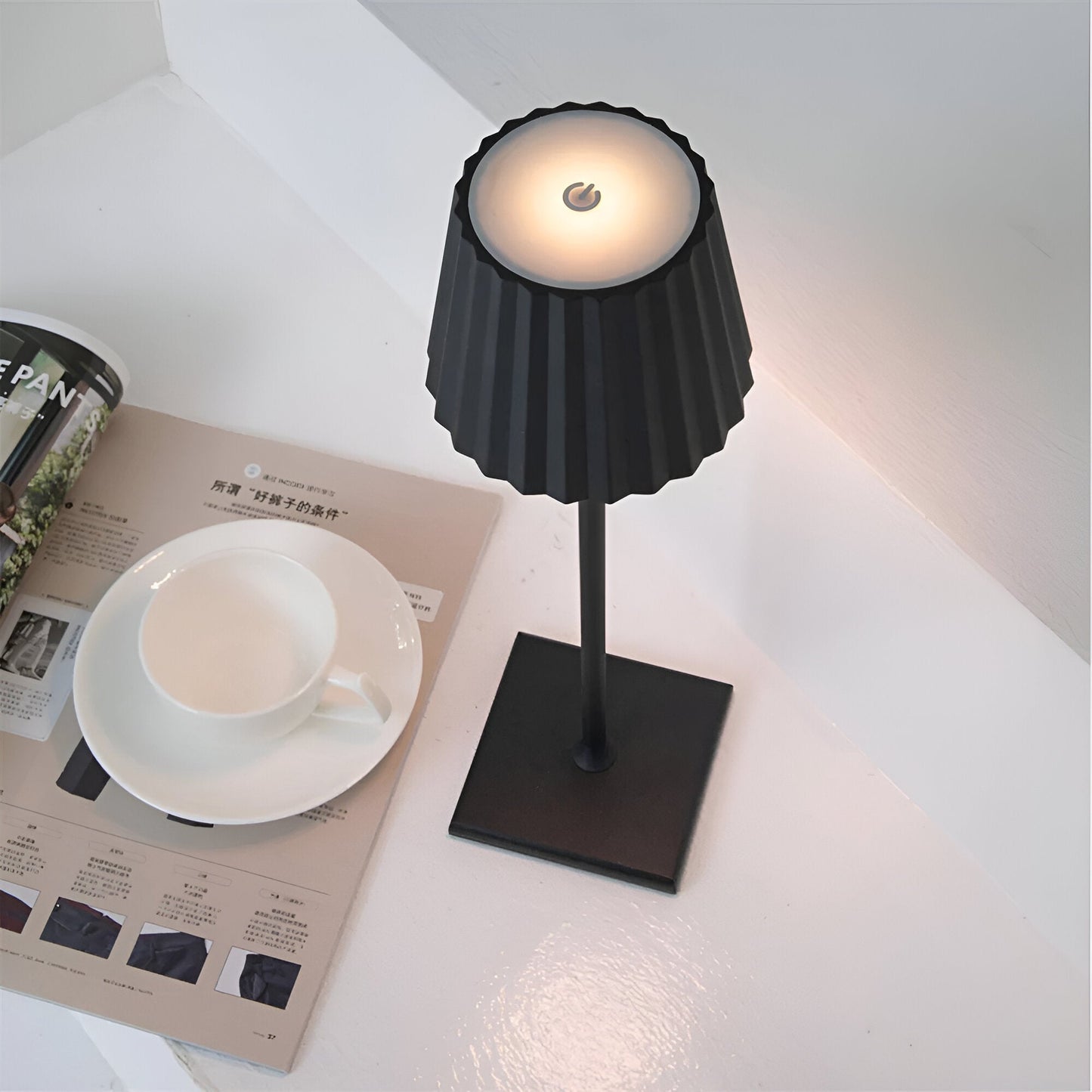 Cordless Touch-Dimmable LED Table Lamp with Pleated Shade