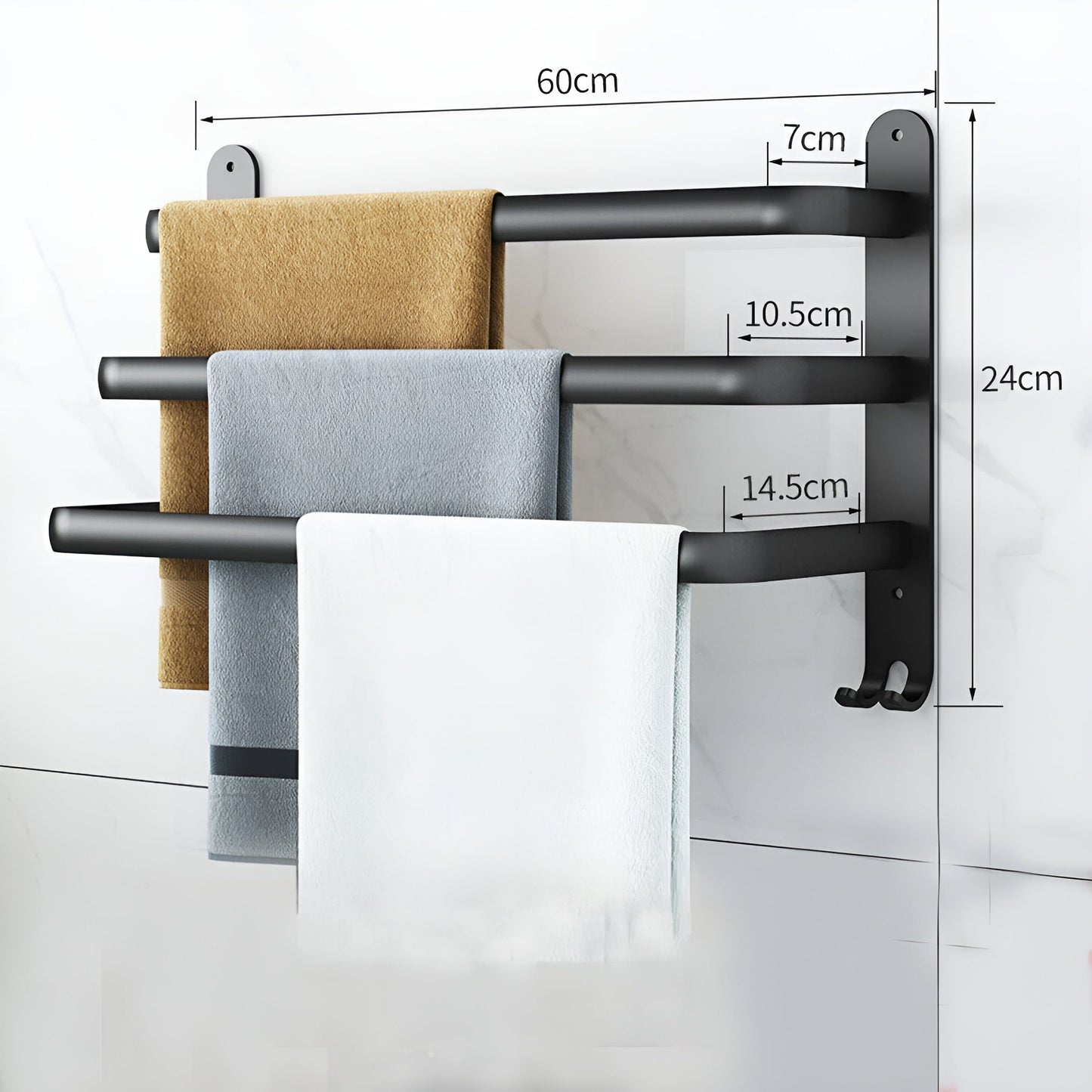 Modern Aluminum Wall-Mounted Towel Rack with 3 Levels