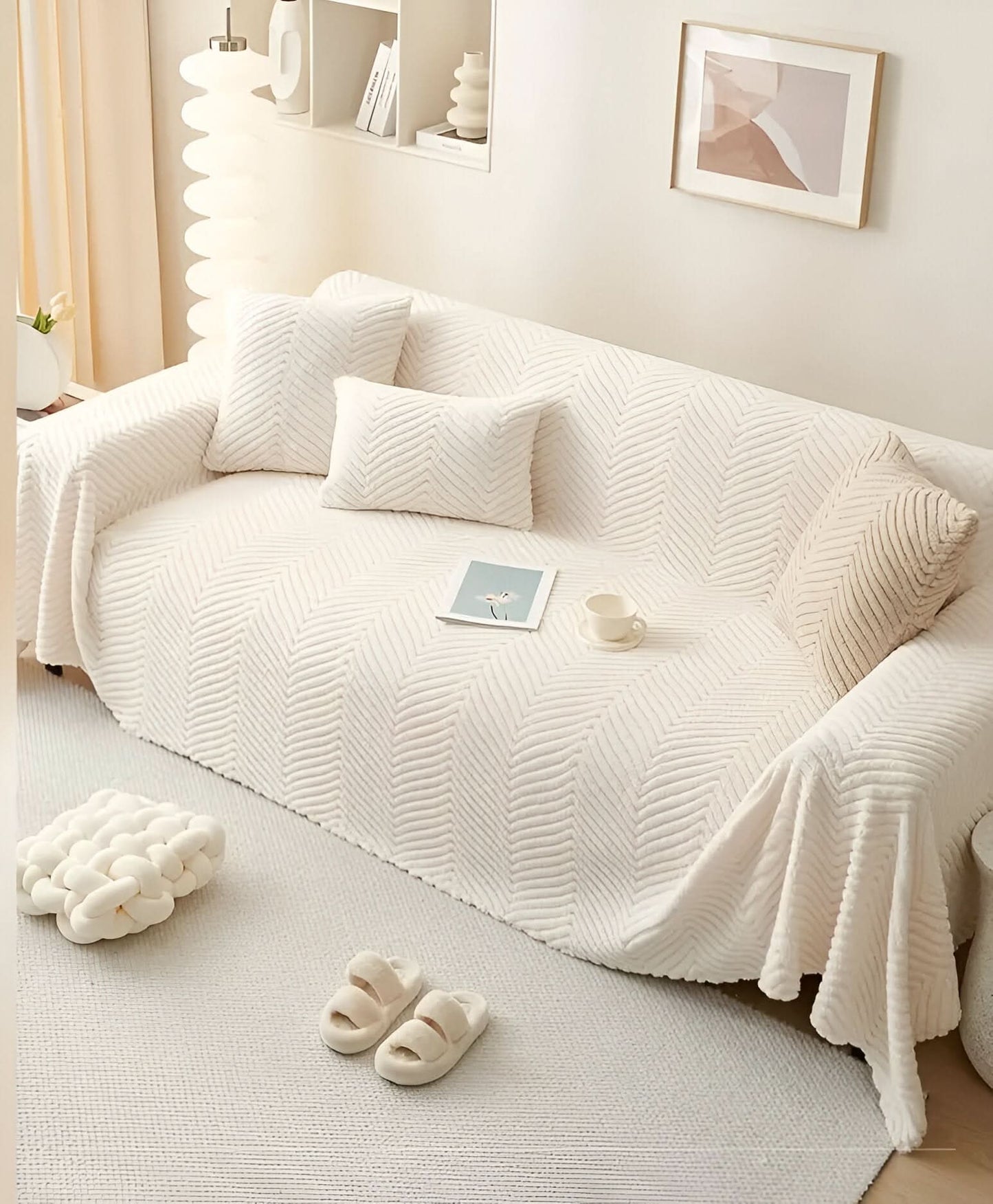 Non-Slip Geometric Shu Velveteen Sofa Cover