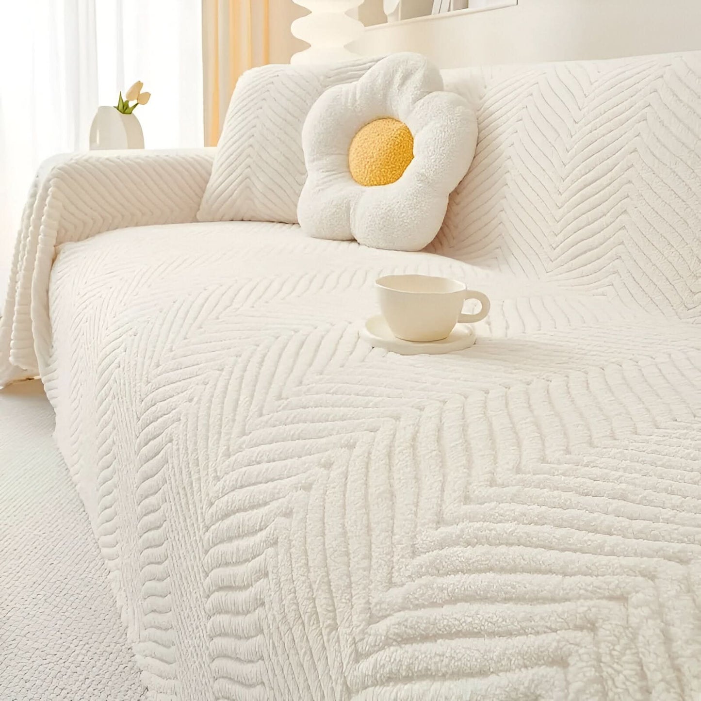 Non-Slip Geometric Shu Velveteen Sofa Cover