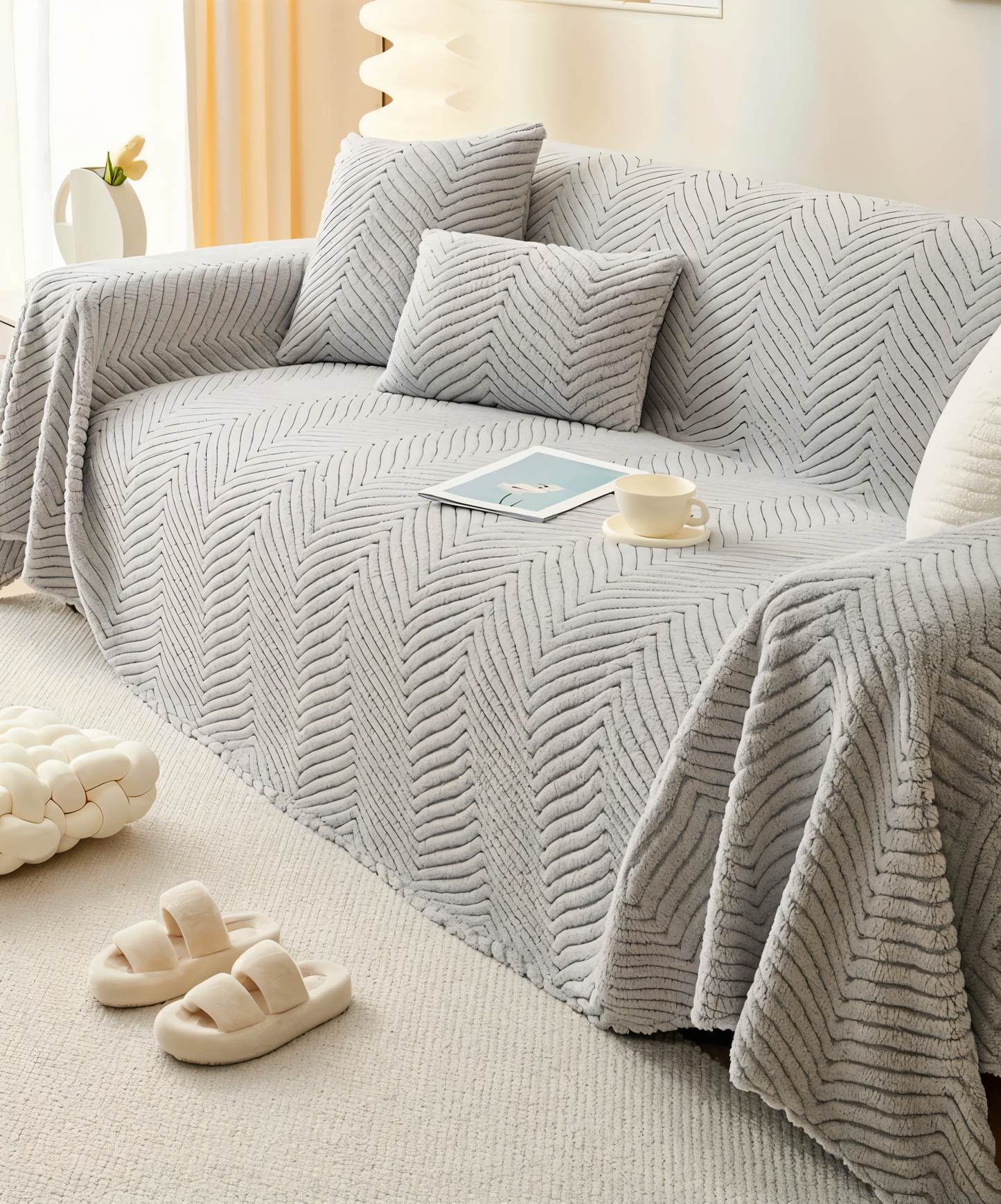 Non-Slip Geometric Shu Velveteen Sofa Cover