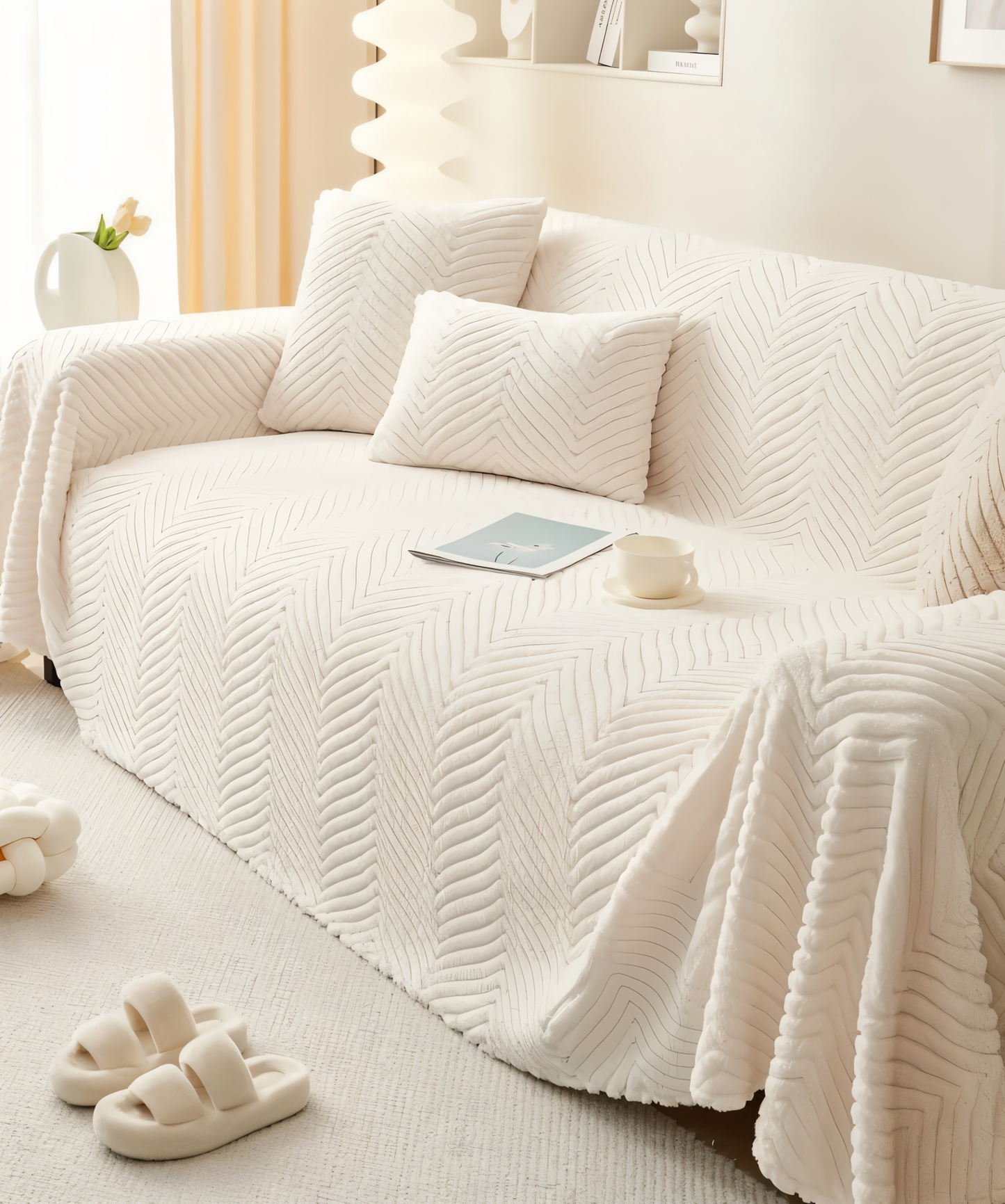 Non-Slip Geometric Shu Velveteen Sofa Cover