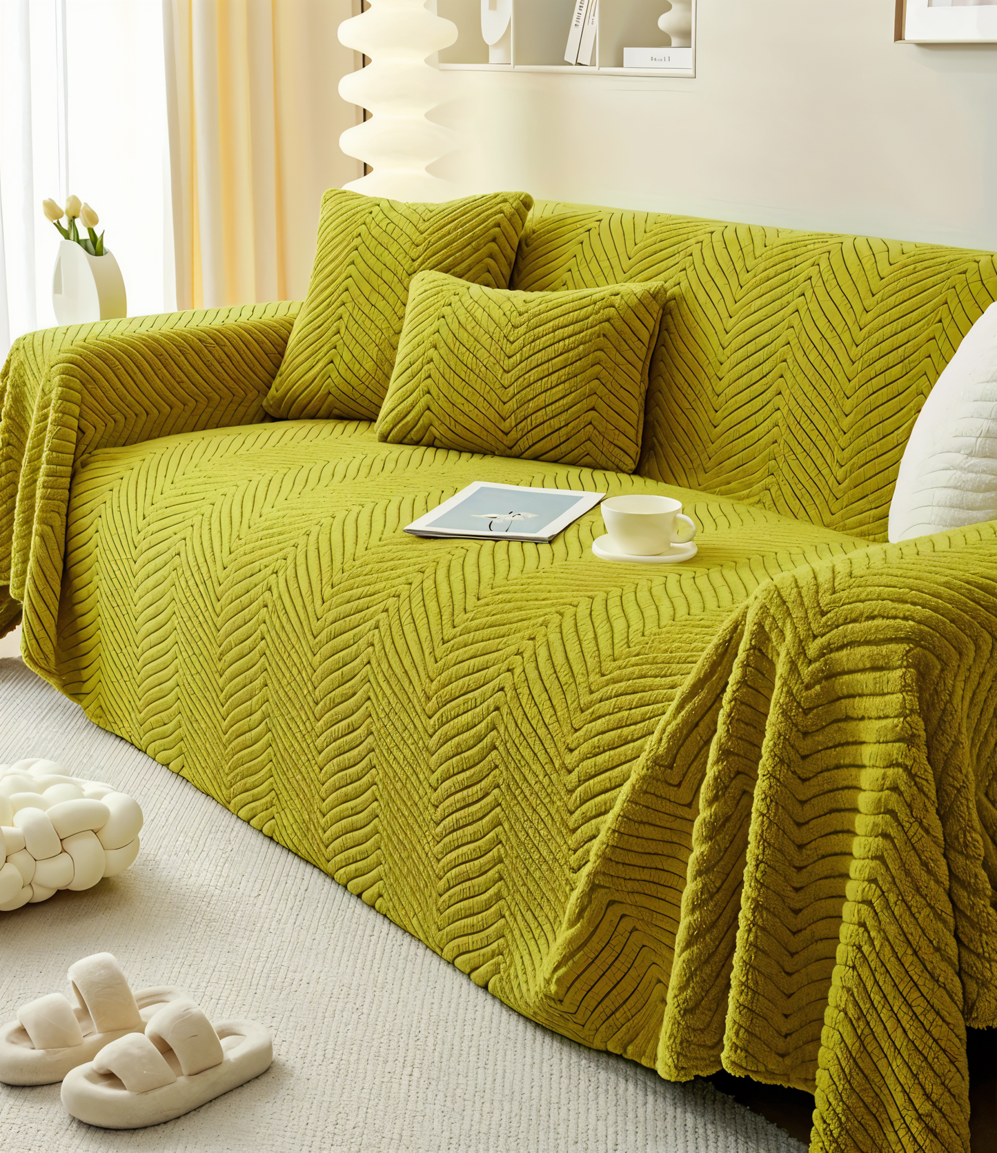 Non-Slip Geometric Shu Velveteen Sofa Cover