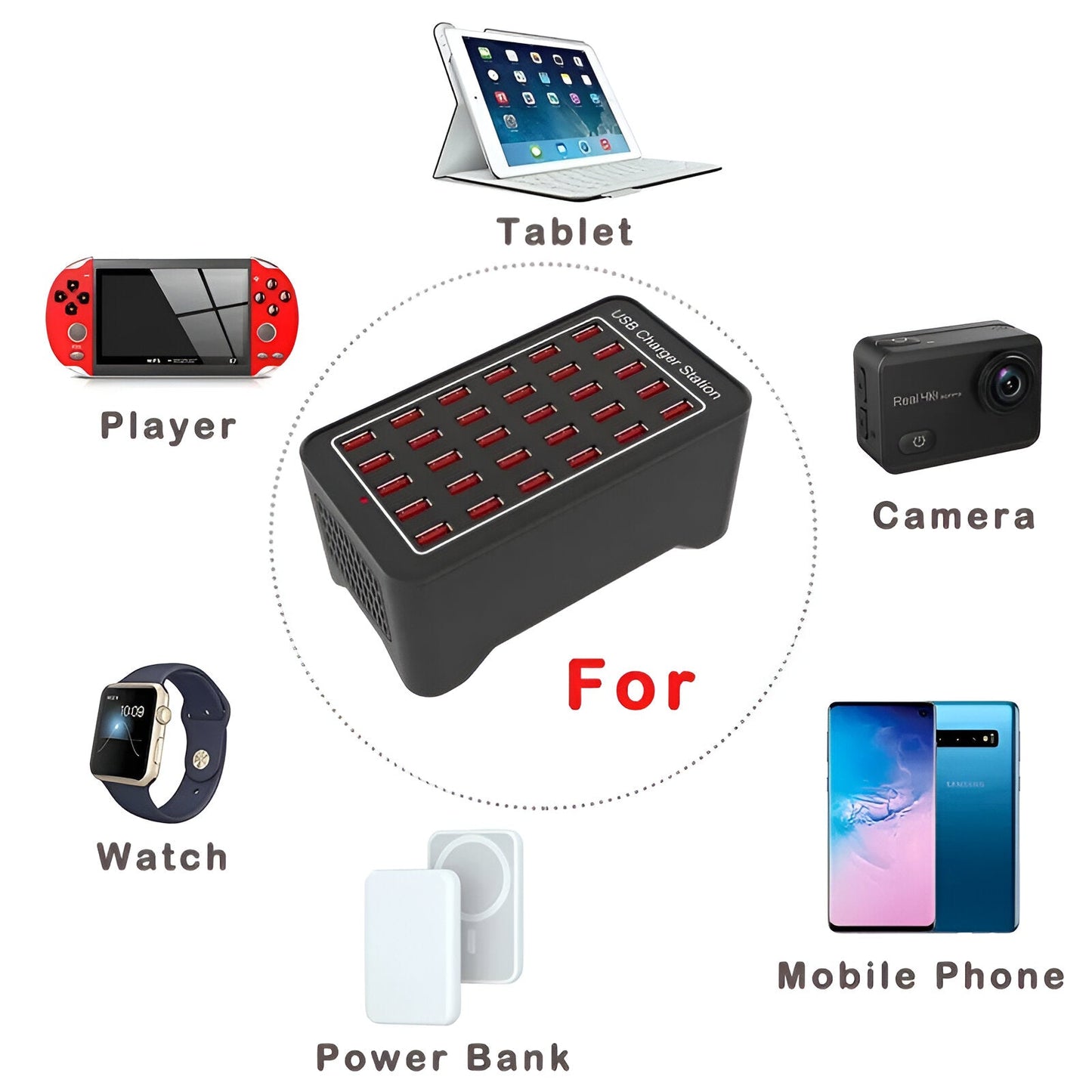 Universal 30-Port USB Charging Station with Fast Charging