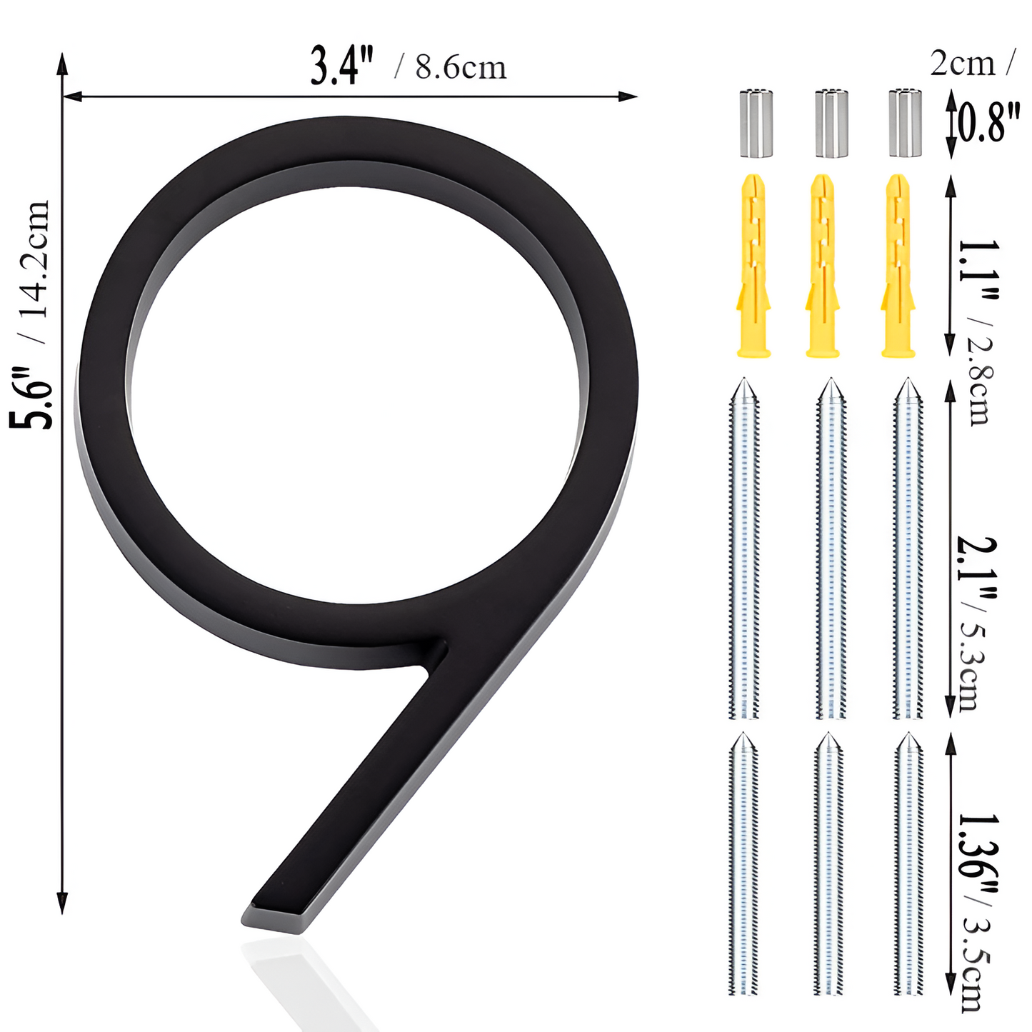 Black Zinc Alloy House Number Sign - Modern Weather-Resistant Address Plaque
