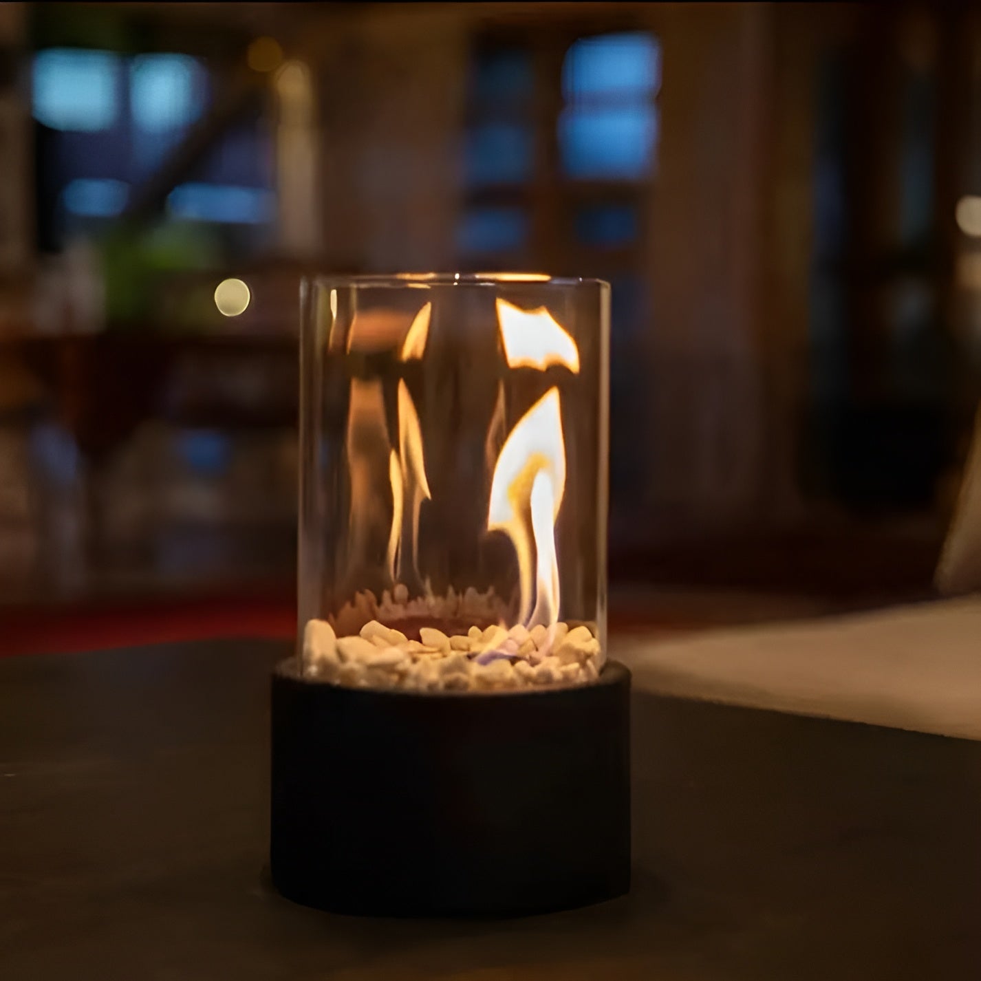 Portable Bioethanol Tabletop Fireplace with Glass Cylinder