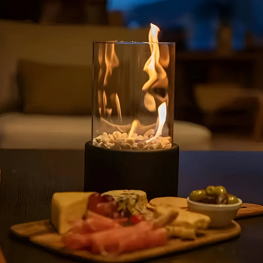 Portable Bioethanol Tabletop Fireplace with Glass Cylinder