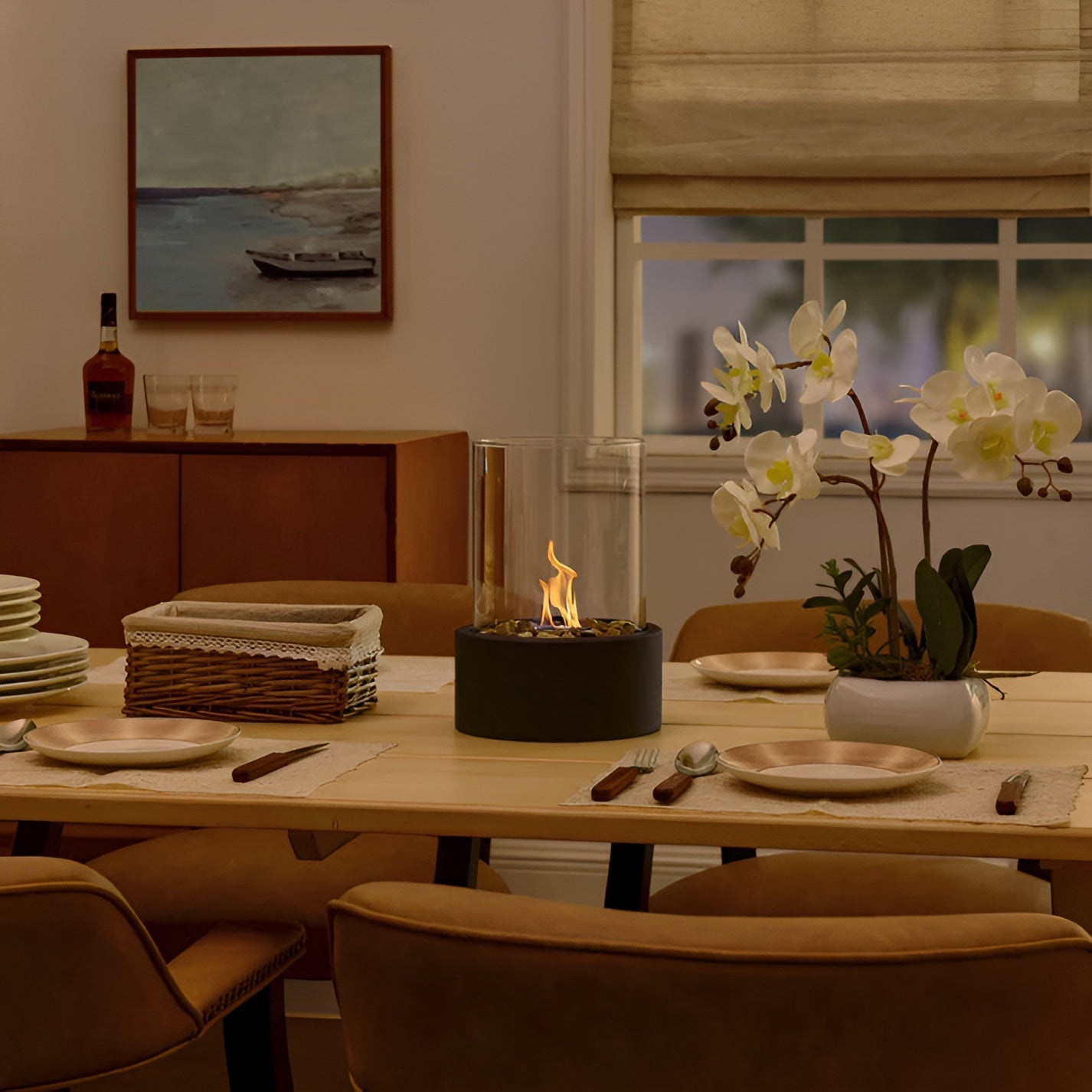 Portable Bioethanol Tabletop Fireplace with Glass Cylinder
