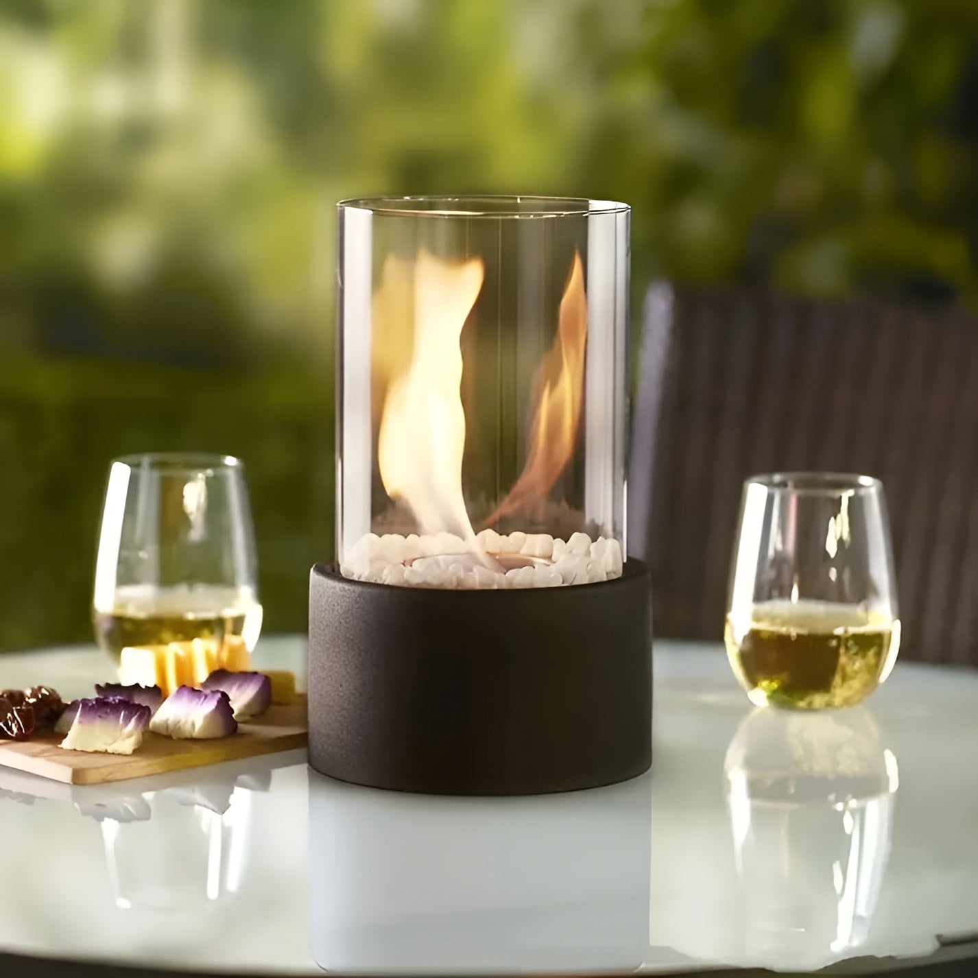 Portable Bioethanol Tabletop Fireplace with Glass Cylinder