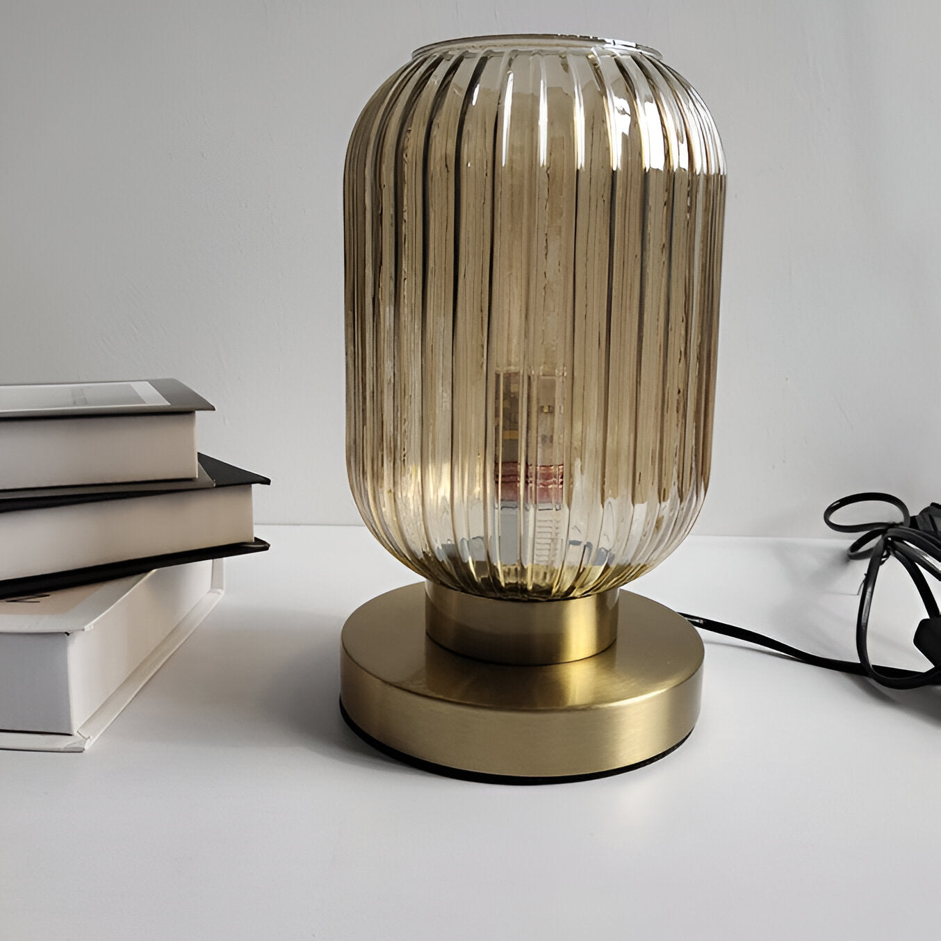 Ribbed Glass Scandinavian Table Lamp with Warm LED Light
