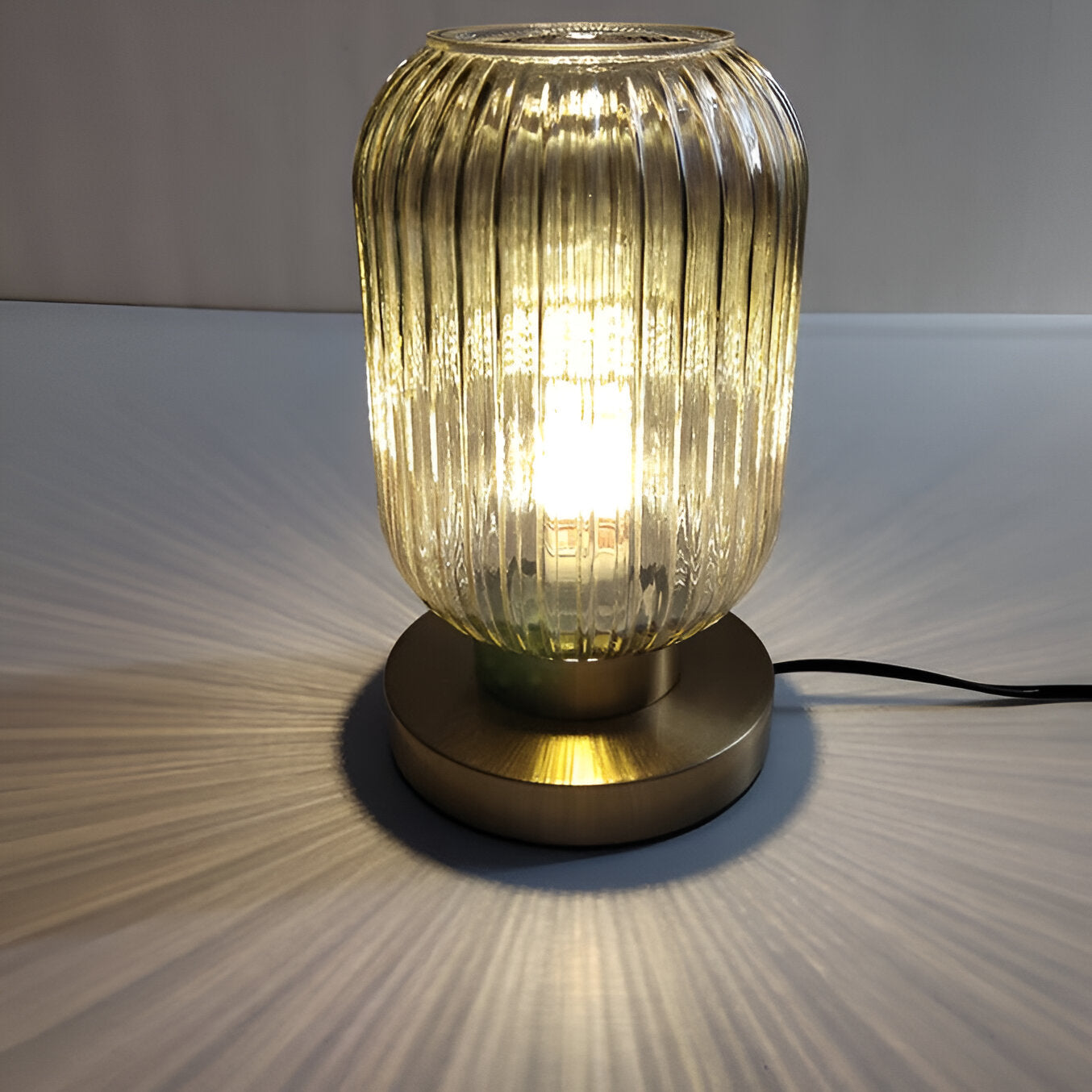 Ribbed Glass Scandinavian Table Lamp with Warm LED Light