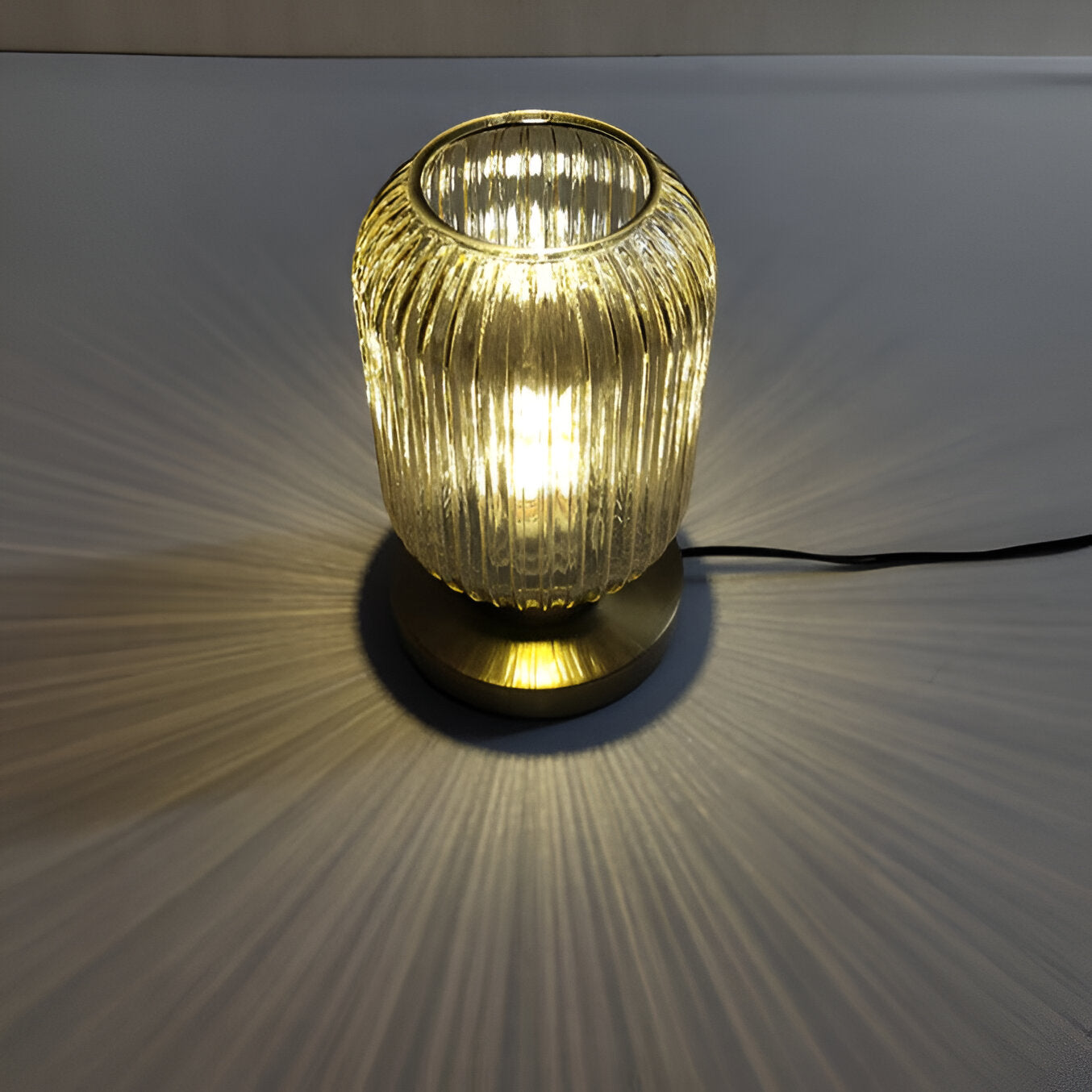 Ribbed Glass Scandinavian Table Lamp with Warm LED Light
