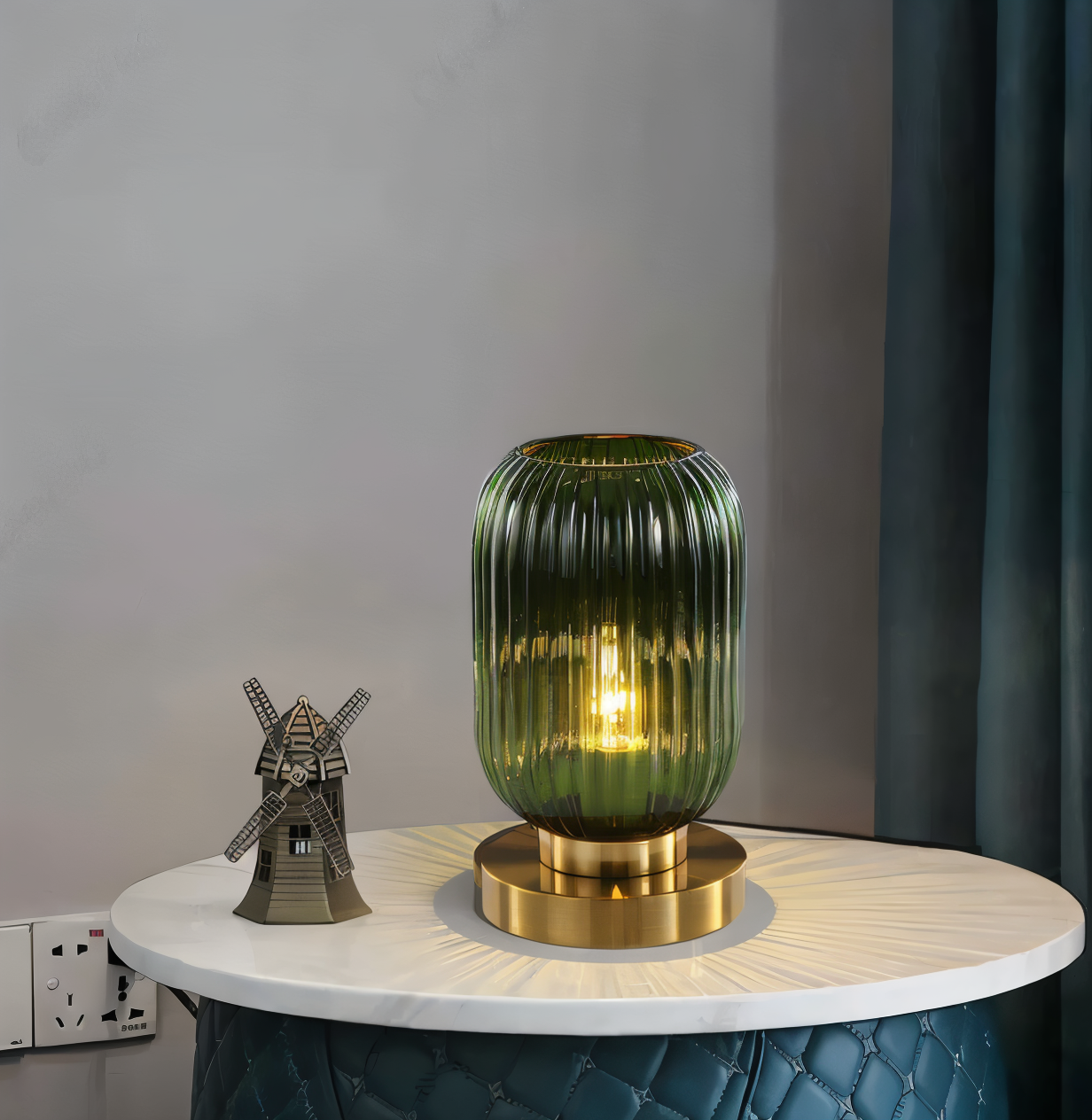 Ribbed Glass Scandinavian Table Lamp with Warm LED Light