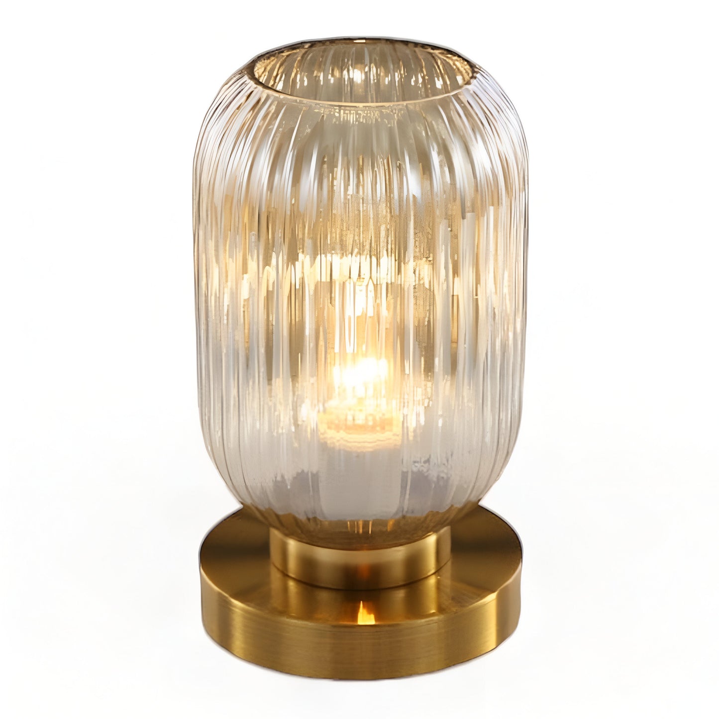 Ribbed Glass Scandinavian Table Lamp with Warm LED Light