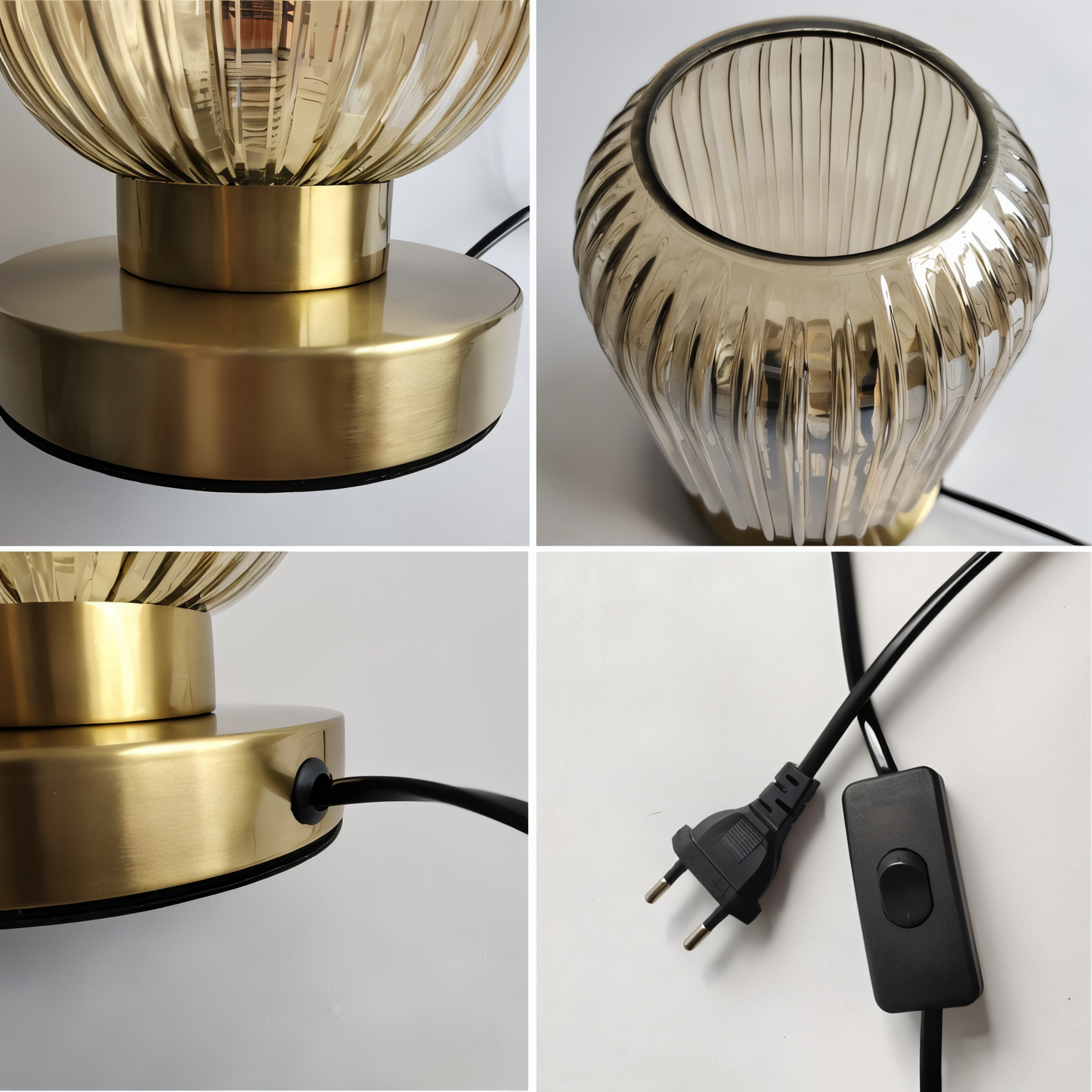Ribbed Glass Scandinavian Table Lamp with Warm LED Light