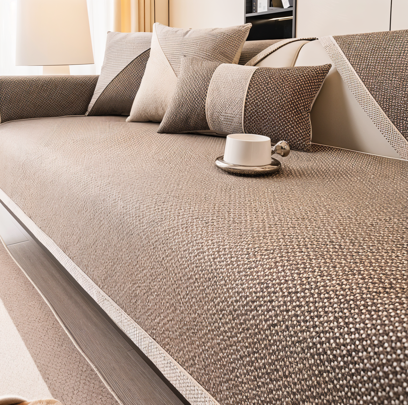Solid Satin Non-Slip Sofa Cover in Cotton-Polyester Blend