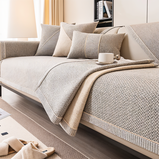 Solid Satin Non-Slip Sofa Cover in Cotton-Polyester Blend