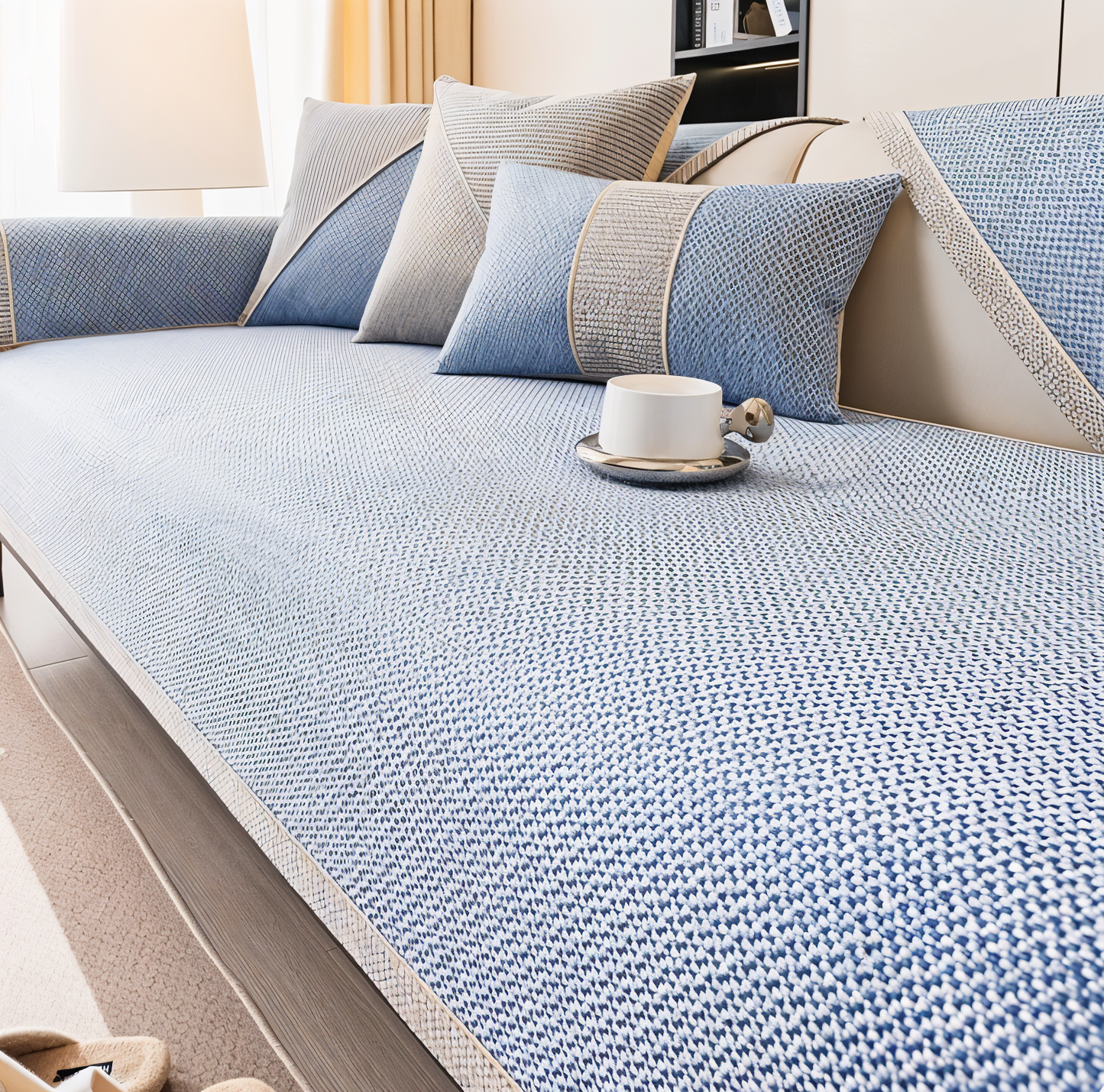 Solid Satin Non-Slip Sofa Cover in Cotton-Polyester Blend