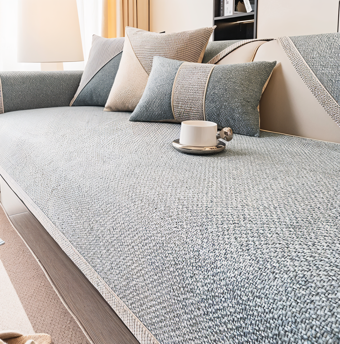 Solid Satin Non-Slip Sofa Cover in Cotton-Polyester Blend
