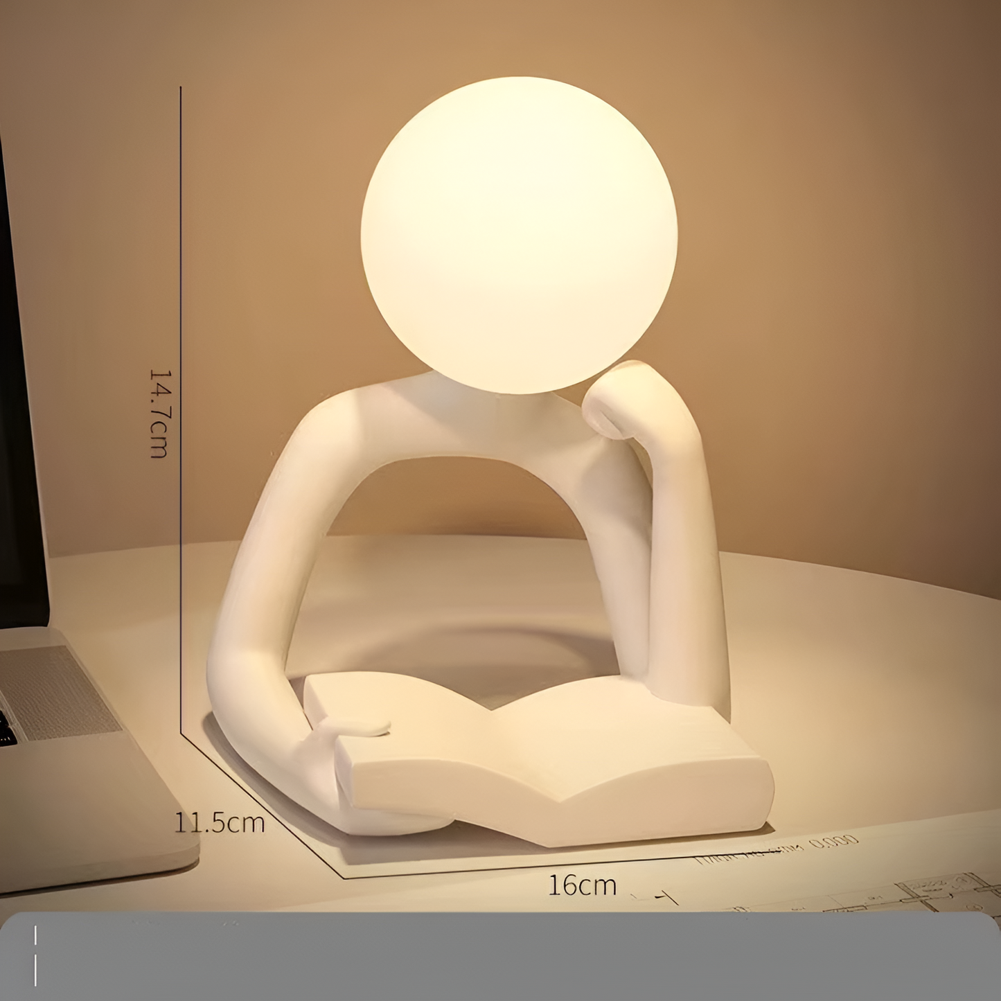 Sculptural Thinking Figure Table Lamp with Soft LED Light