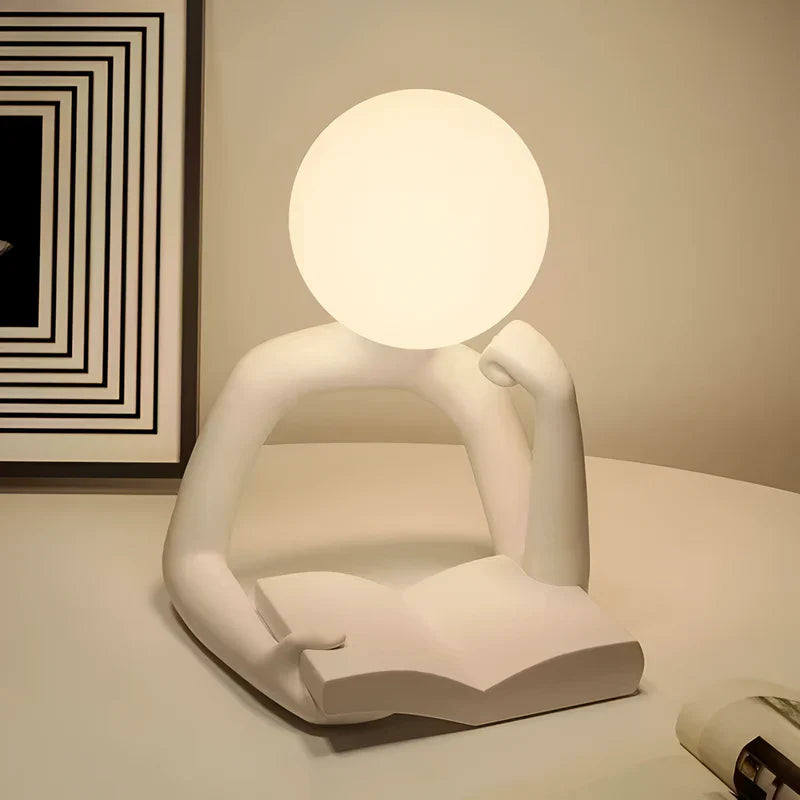 Sculptural Thinking Figure Table Lamp with Soft LED Light