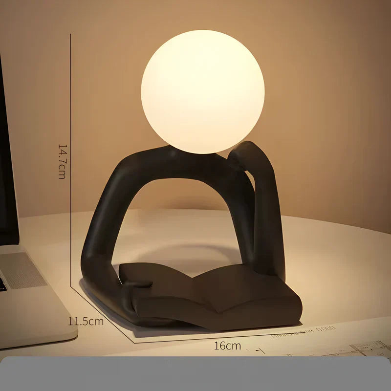 Sculptural Thinking Figure Table Lamp with Soft LED Light