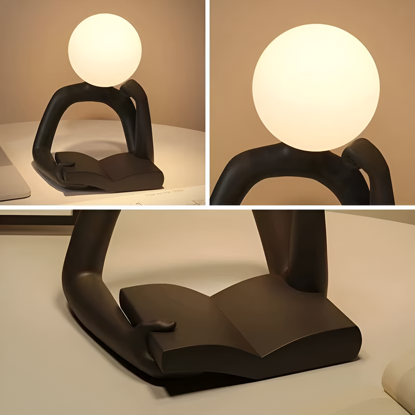 Sculptural Thinking Figure Table Lamp with Soft LED Light
