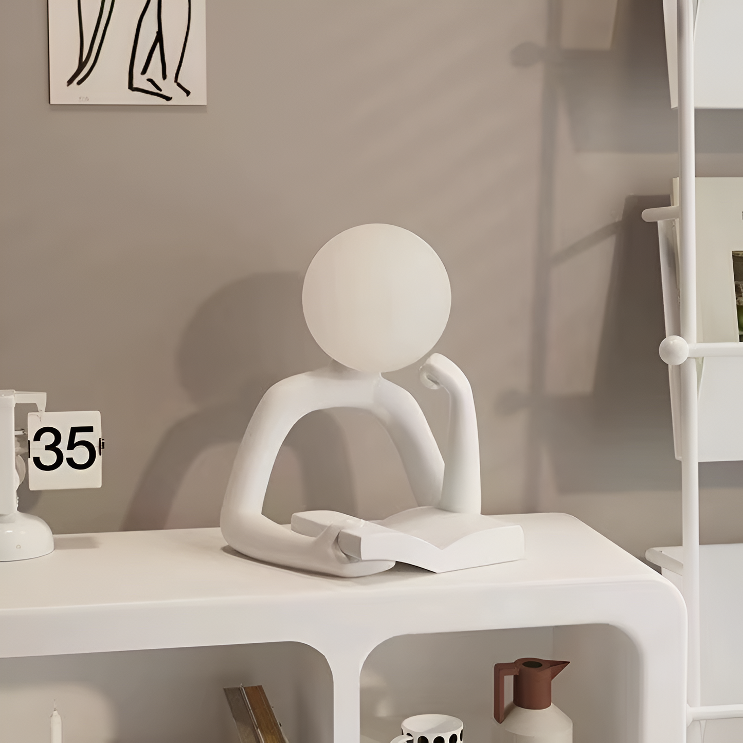 Sculptural Thinking Figure Table Lamp with Soft LED Light