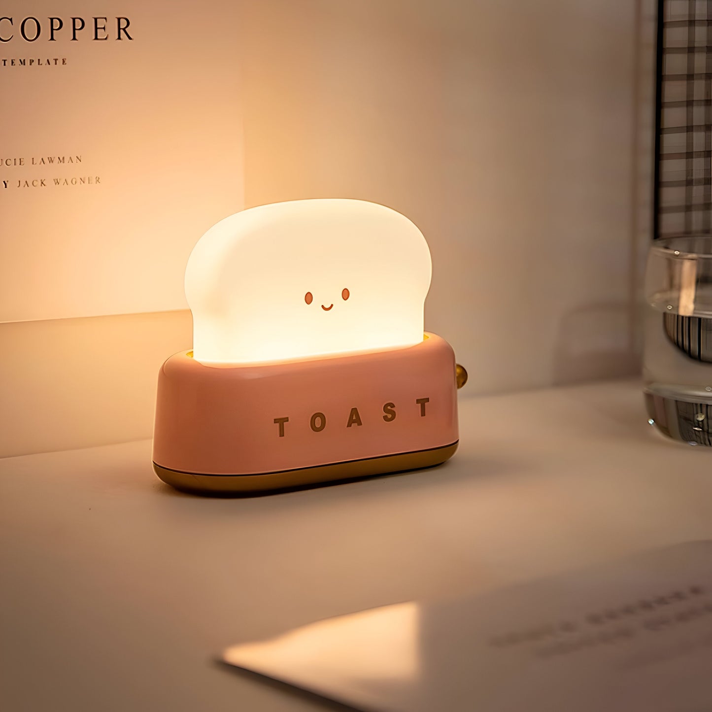 Toaster-Shaped Portable Table Lamp with Dimmable LED and USB Charging Port