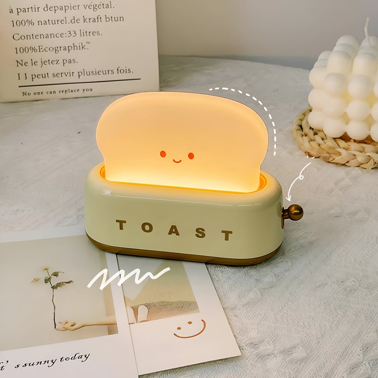 Toaster-Shaped Portable Table Lamp with Dimmable LED and USB Charging Port