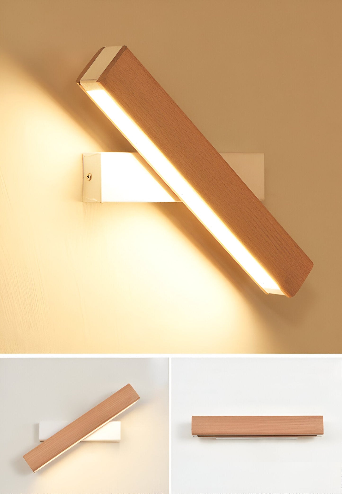 360° Rotatable Wood and Iron LED Wall Lamp