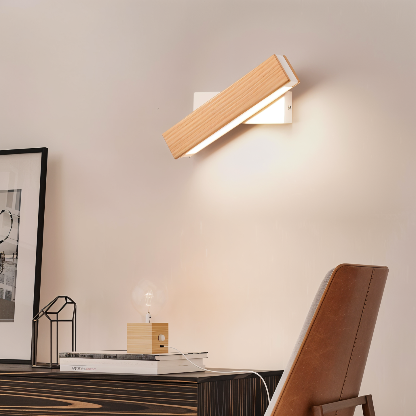 360° Rotatable Wood and Iron LED Wall Lamp
