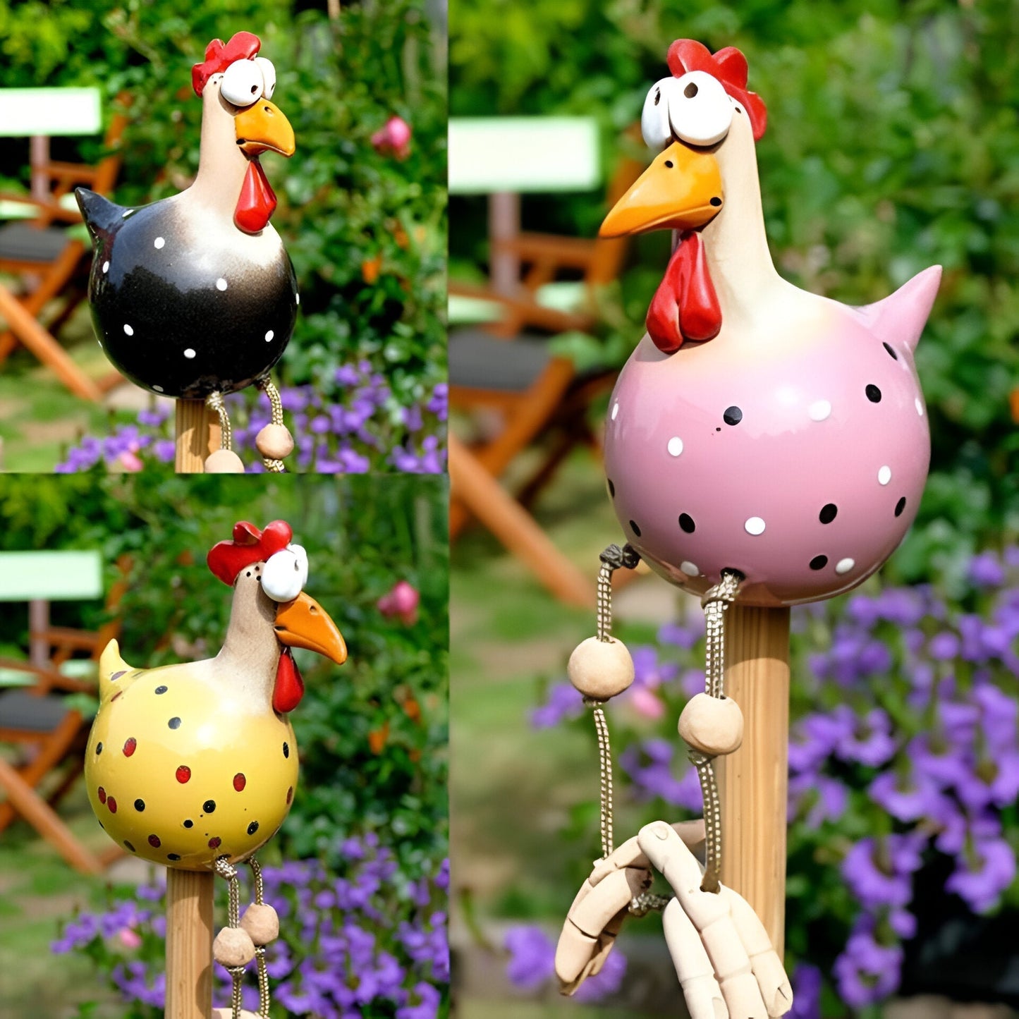 Large Weatherproof Resin Chicken Statue with Big Eyes for Garden Decor