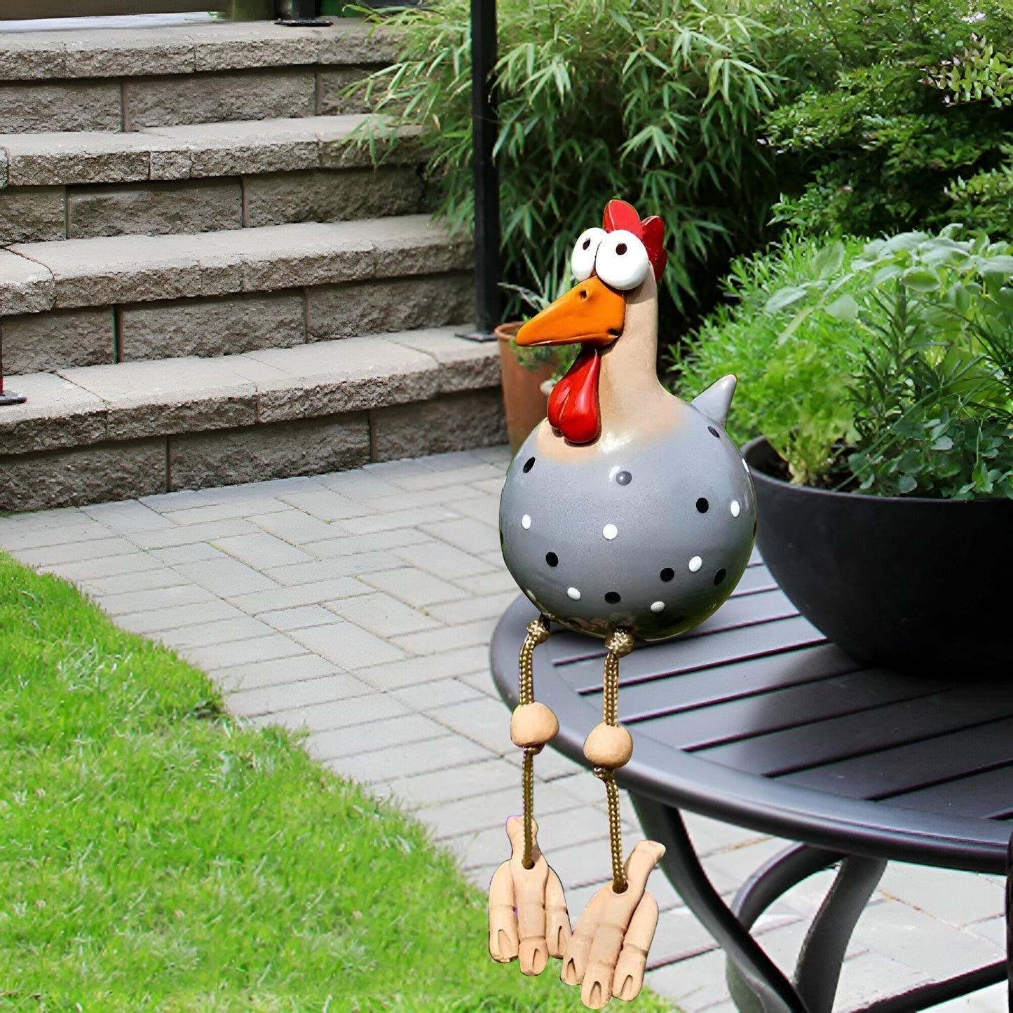 Large Weatherproof Resin Chicken Statue with Big Eyes for Garden Decor